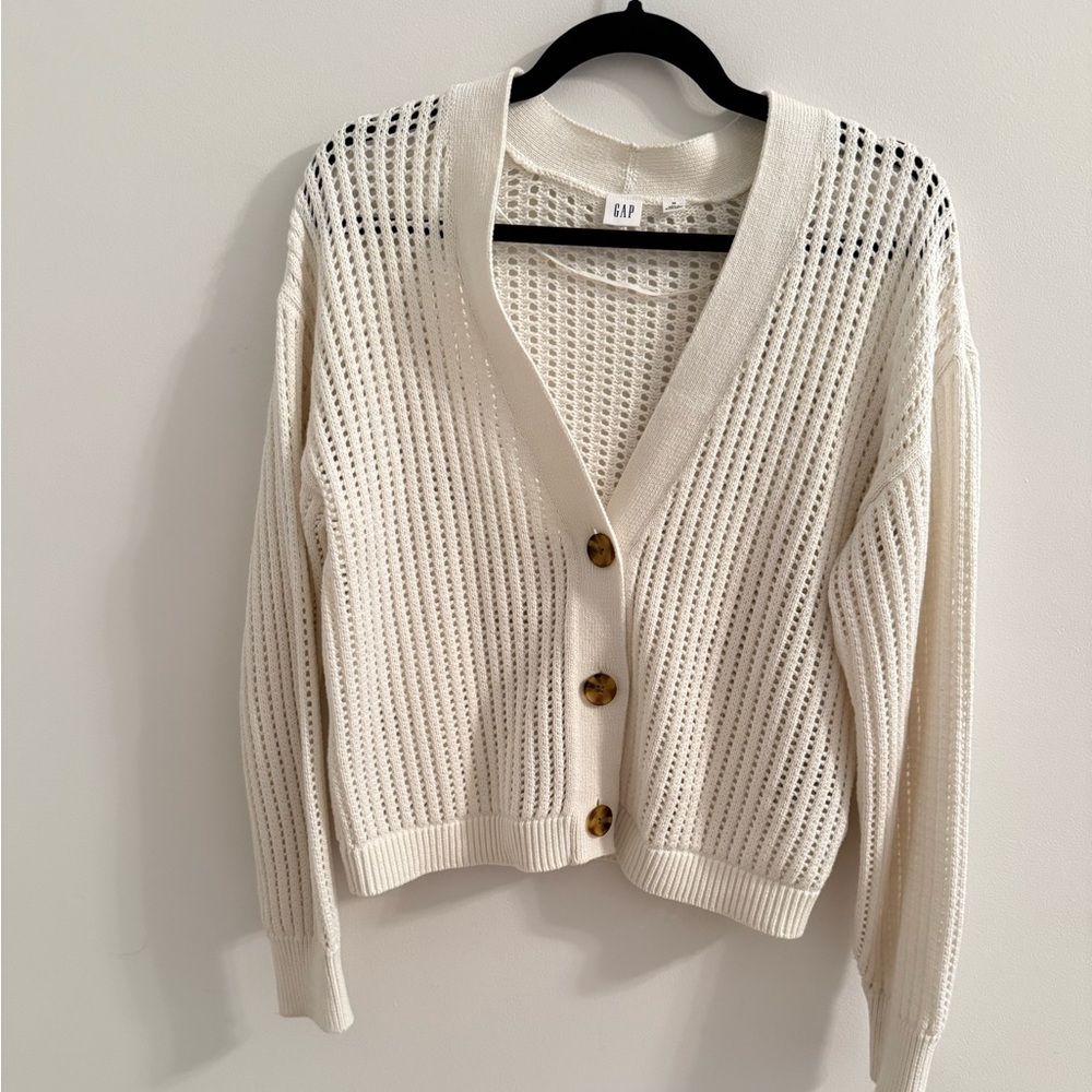 GAP Cream Ribbed Knit Cardigan Sweater